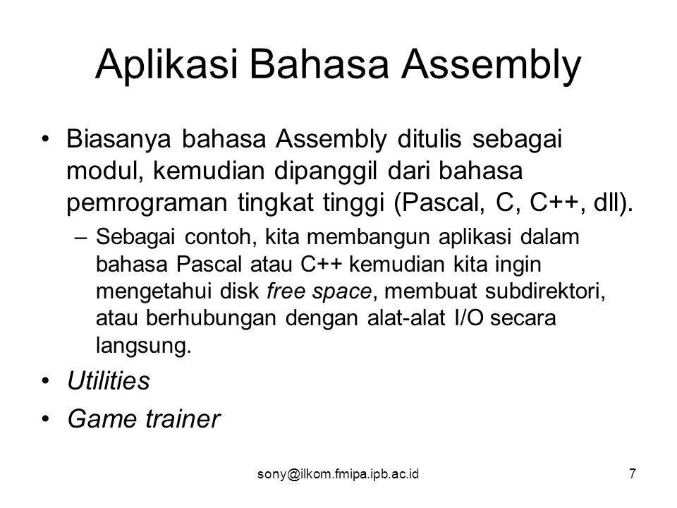 aplikasi menggunakan bahasa assembly